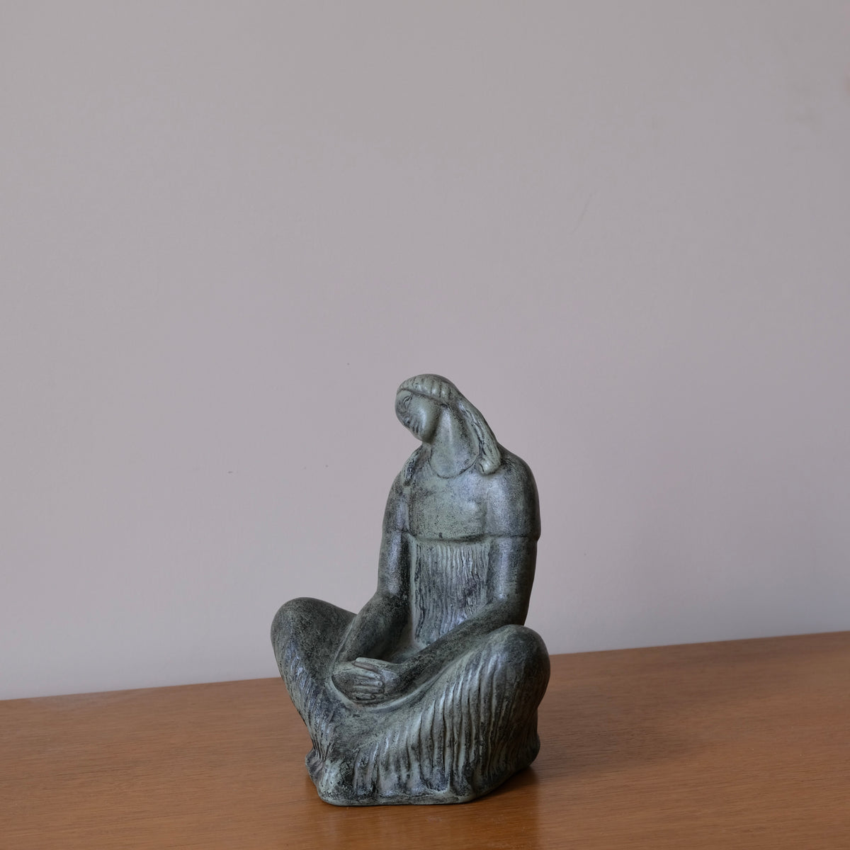 Fidel Aguilar Marco Ceramic Sculpture | Spain | 1930s — side view highlighting textured green ceramic surface