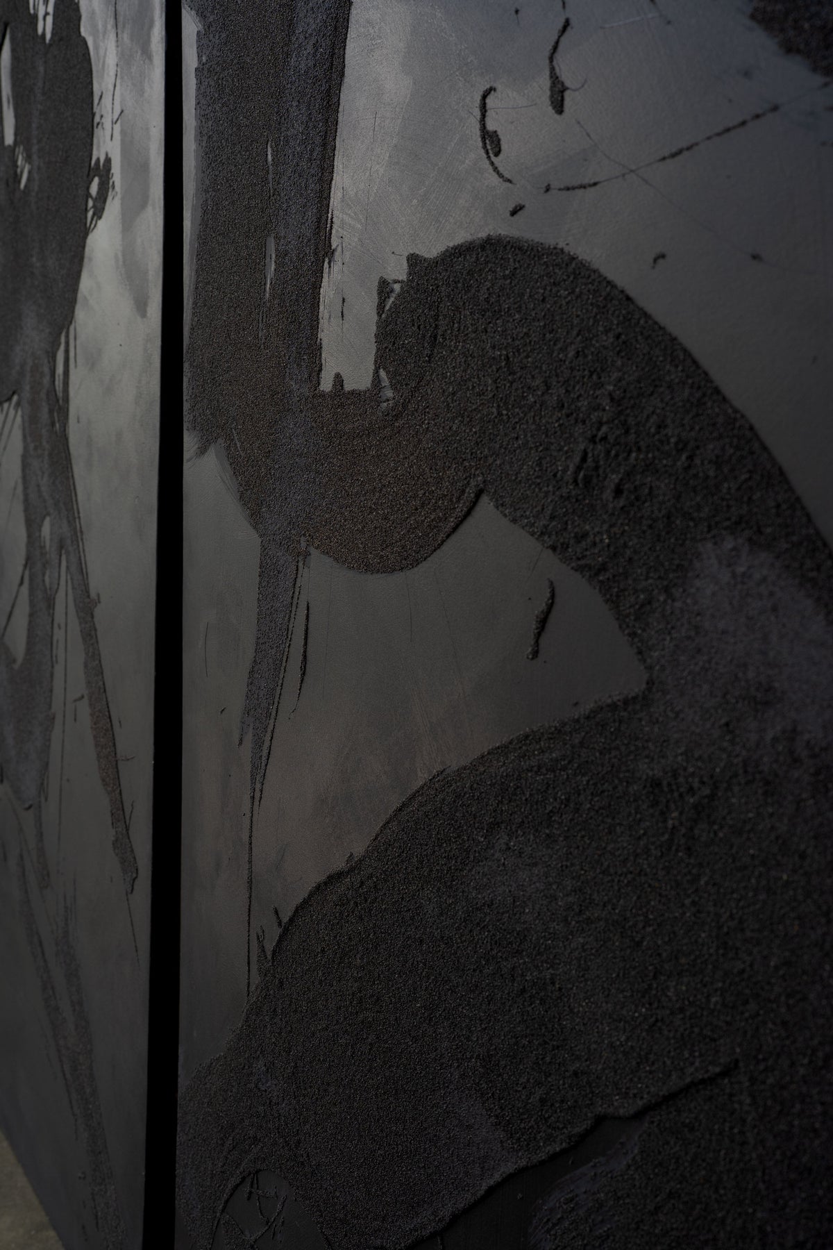 Black and white abstract mixed media diptych detail view