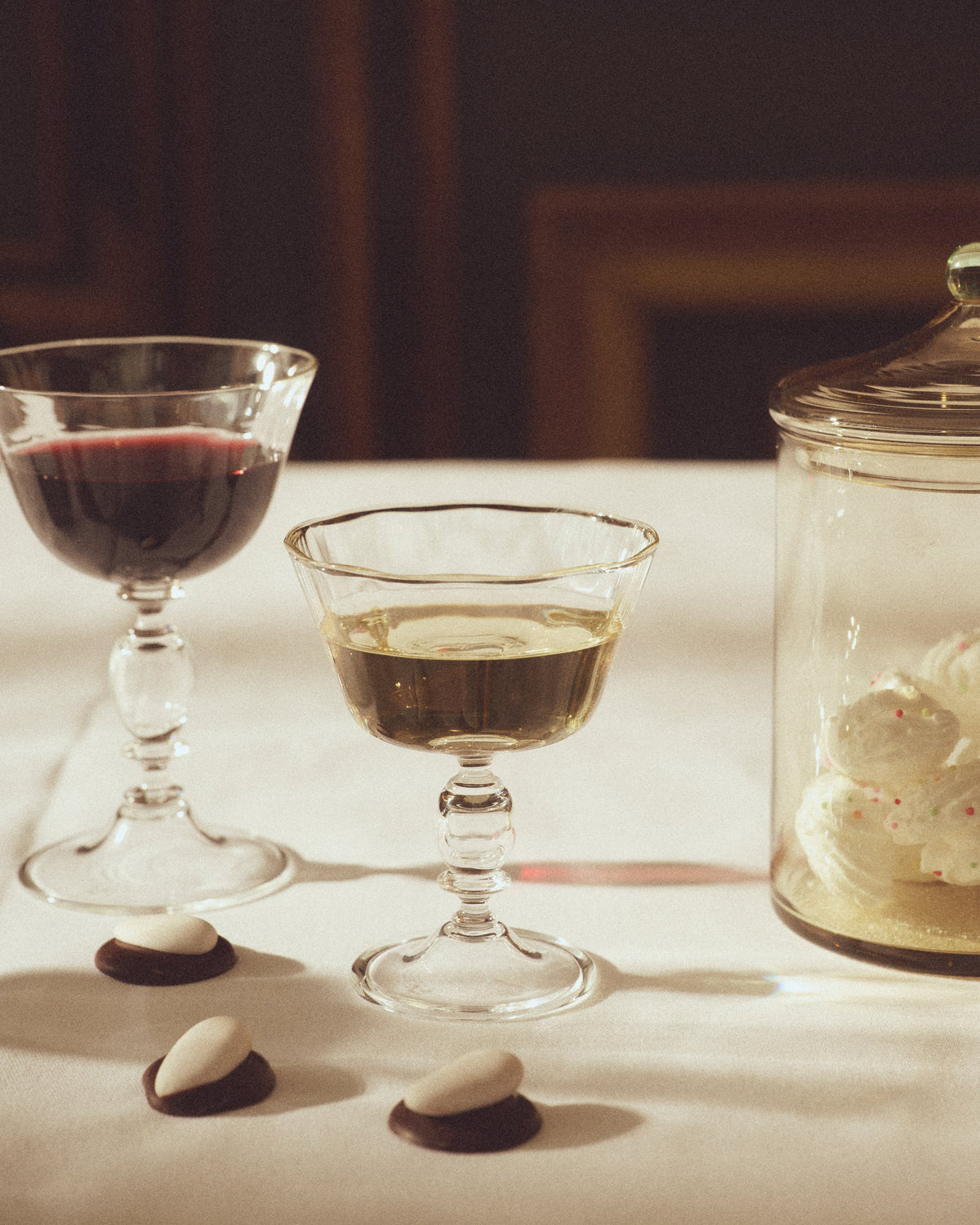Alban Wine Glass - Set of Four — back view with clear glass and dessert setting