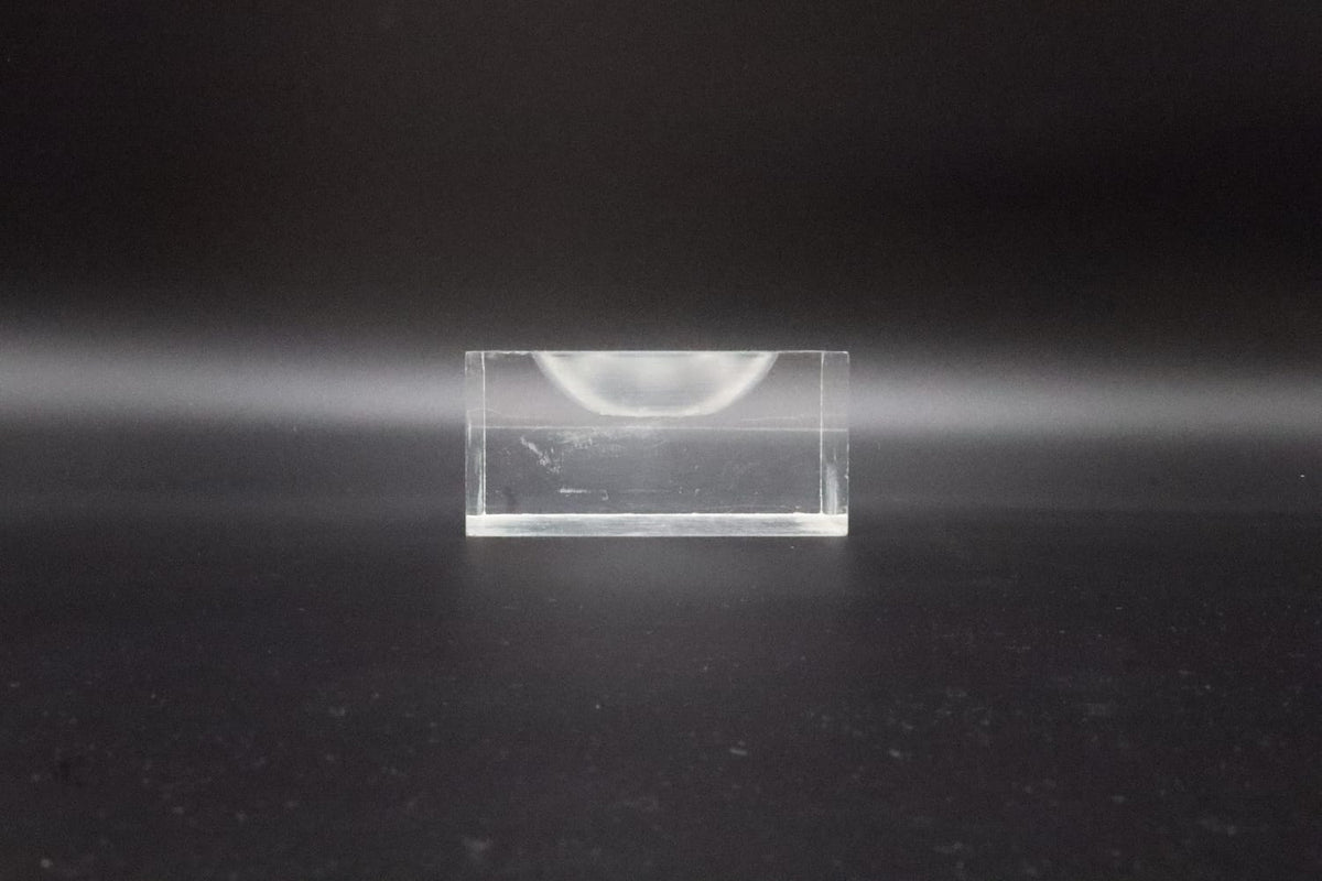 Vintage Minimalist Space Age Clear Lucite Cube Ashtray – 1970s — side angle