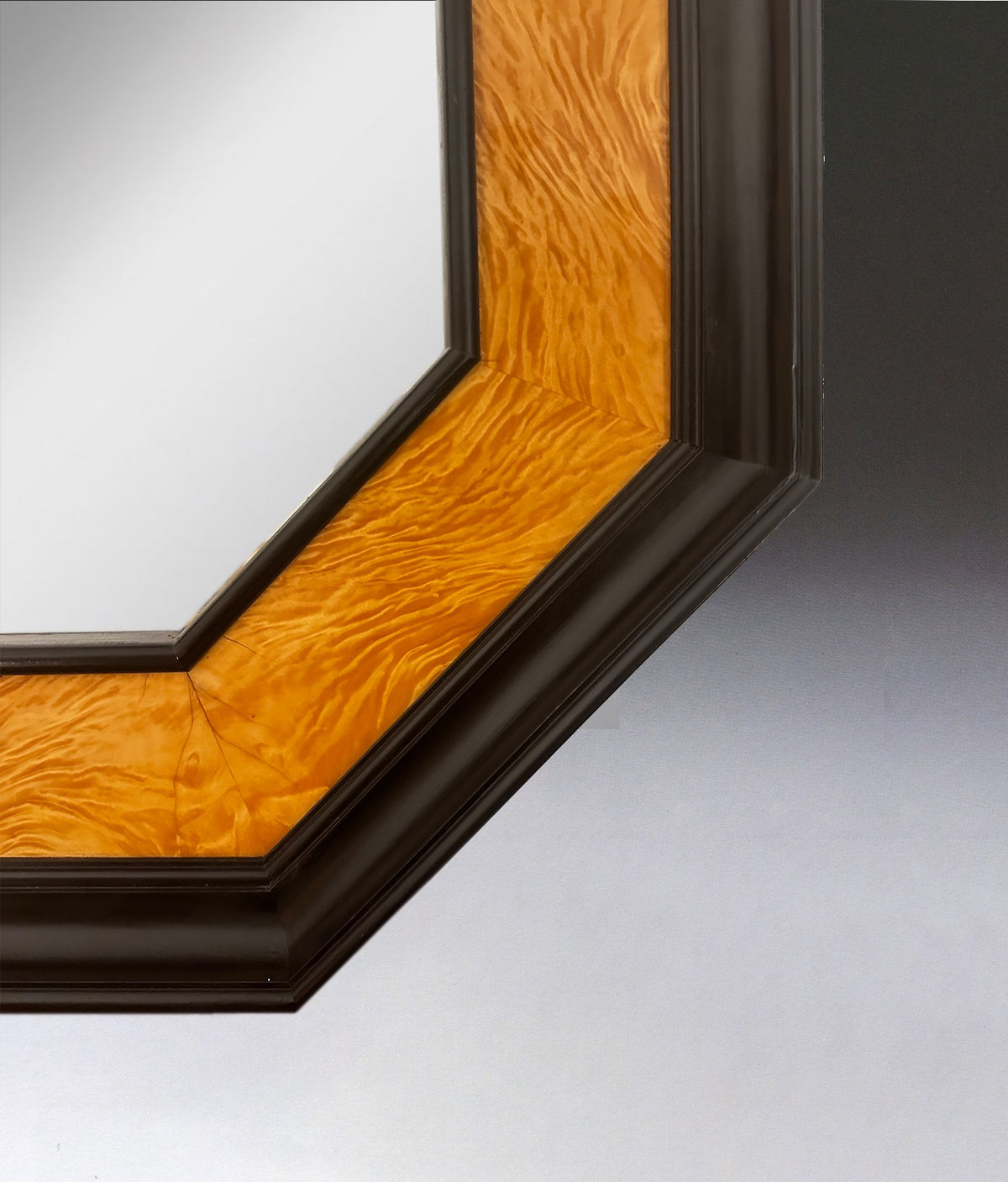 Lacquered Wood Mirror by Jean Claude Mahey — side angle showing textured orange frame
