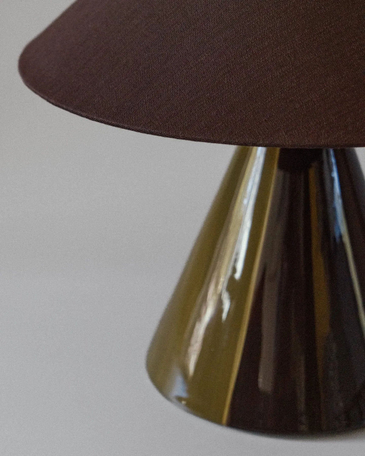 Caterina Table Lamp - Dark Brown - top view of conical base and shade