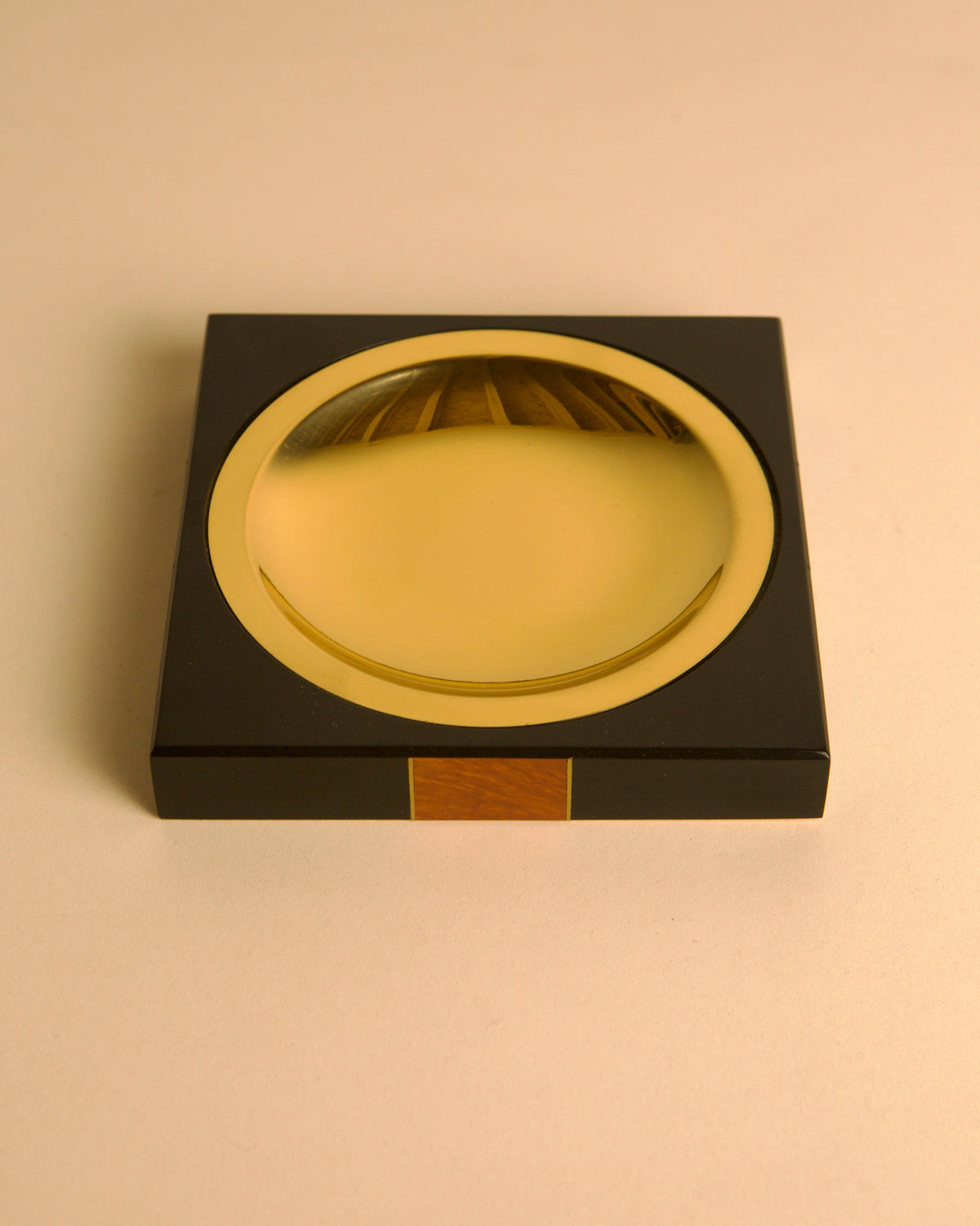 Italian wood and metal catchall tray, 1970s — detail view