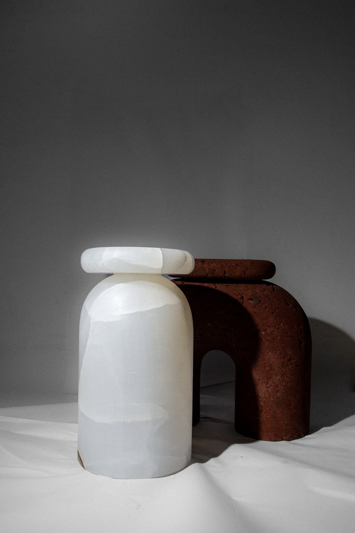 Cult Stool/ Side Table, Marble or Onyx — in context