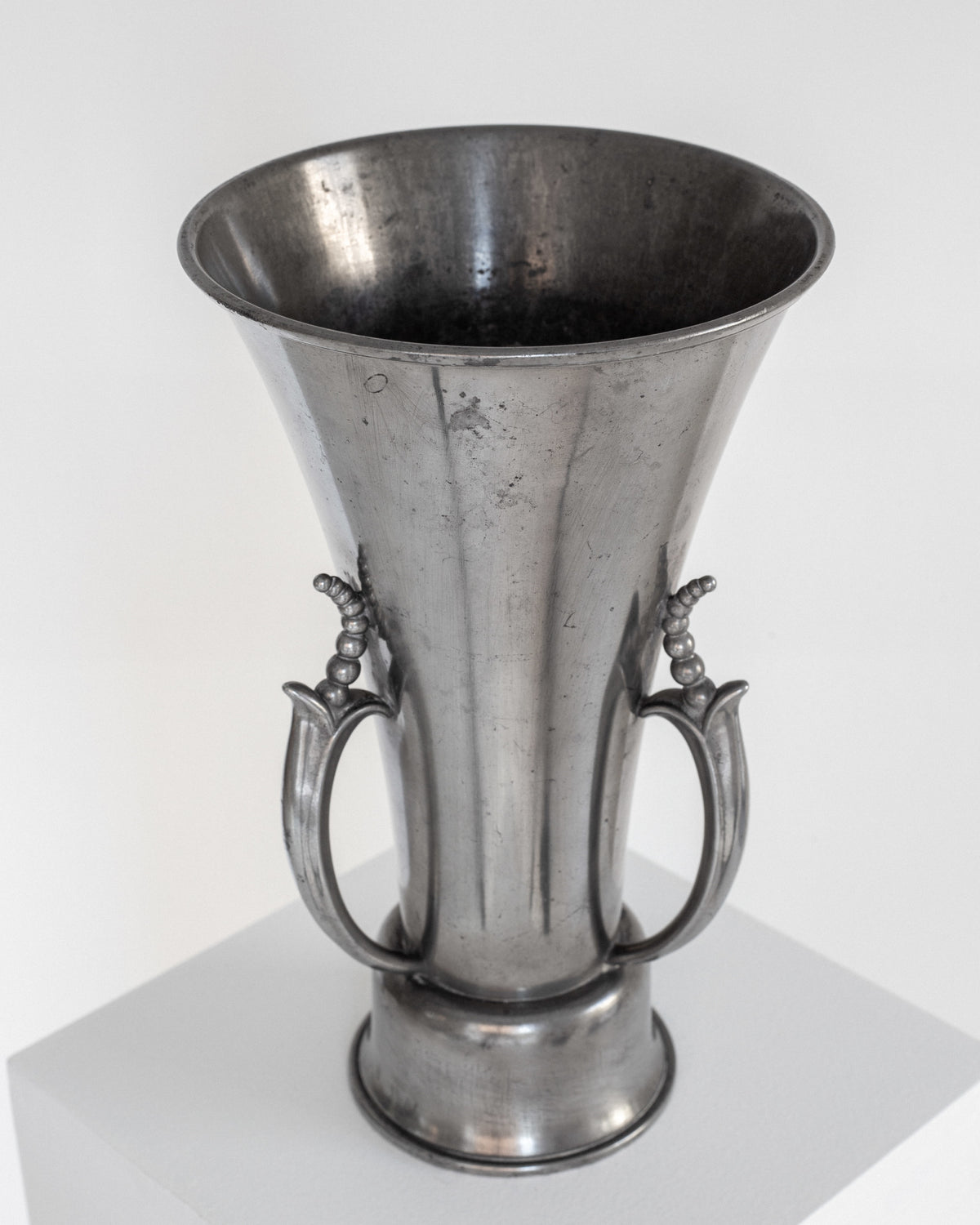 Art Deco pewter vase with ornate handles by Ystad Metall