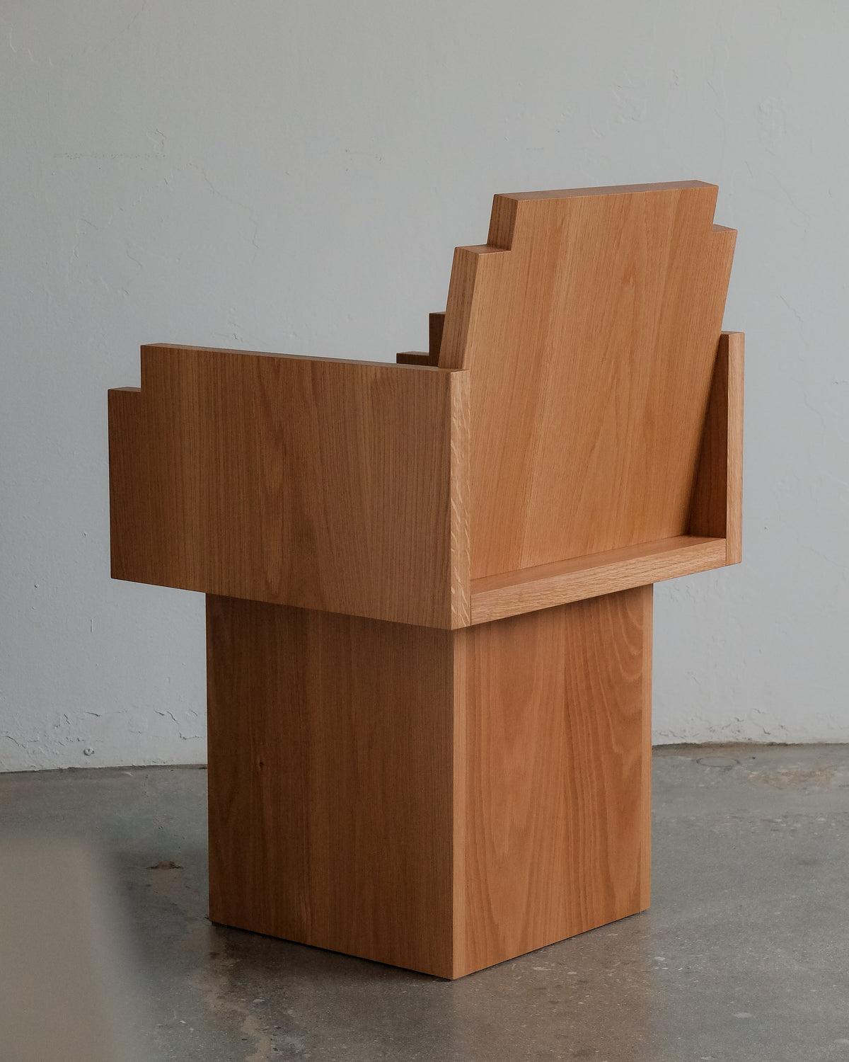 Frankie Chair — top view of solid oak seat in minimalist setting