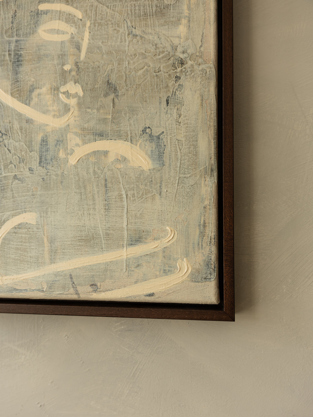 Corner detail of HERS abstract painting with flowing brushstrokes