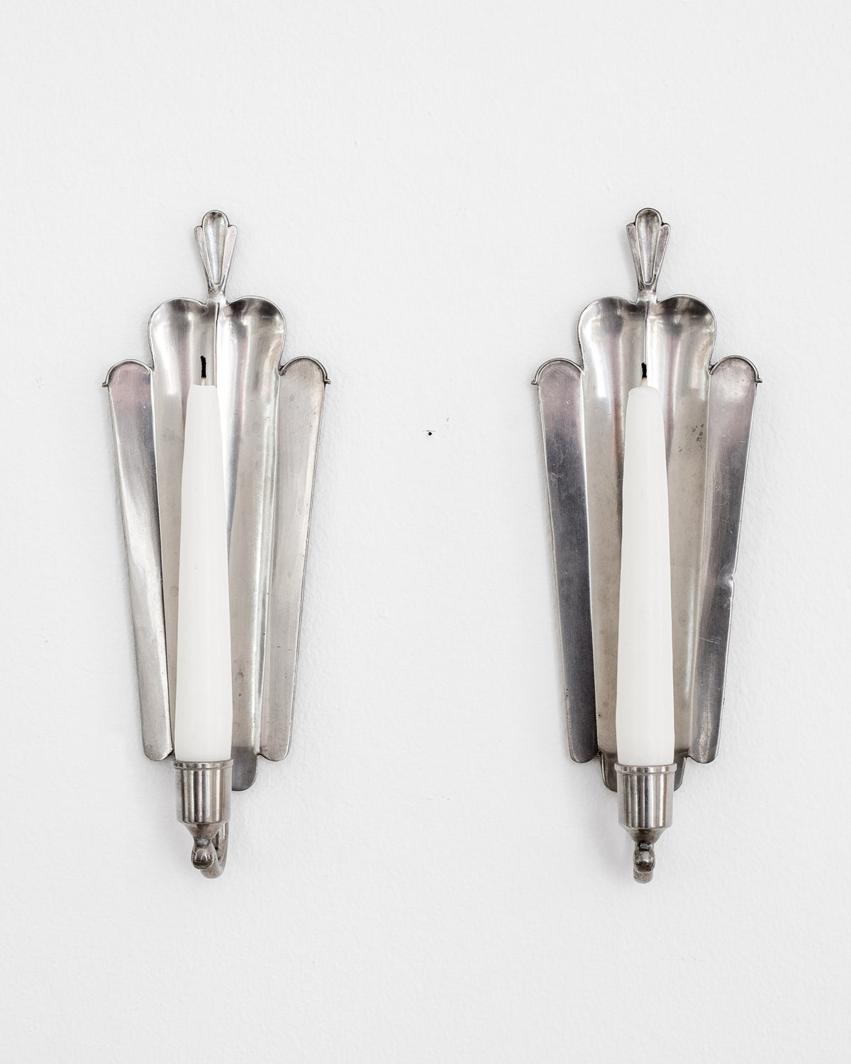 Art Deco Pewter Candle Sconces by Edvin Ollers, Sweden, 1929 — side angle