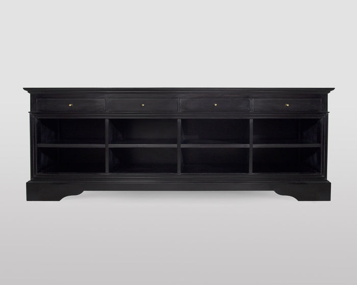 Contemporary Black Solid Wood Media Console and TV Cabinet with Storage Drawers — side angle