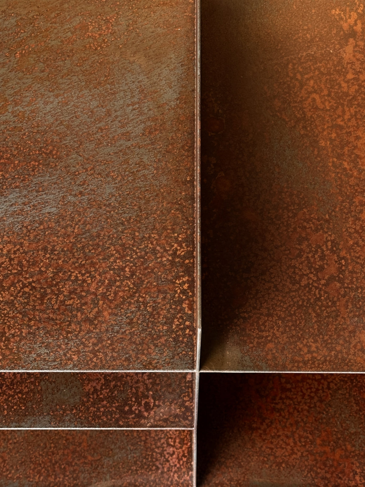 Steel Grid Shelving Unit - Rusty Finish — side angle
