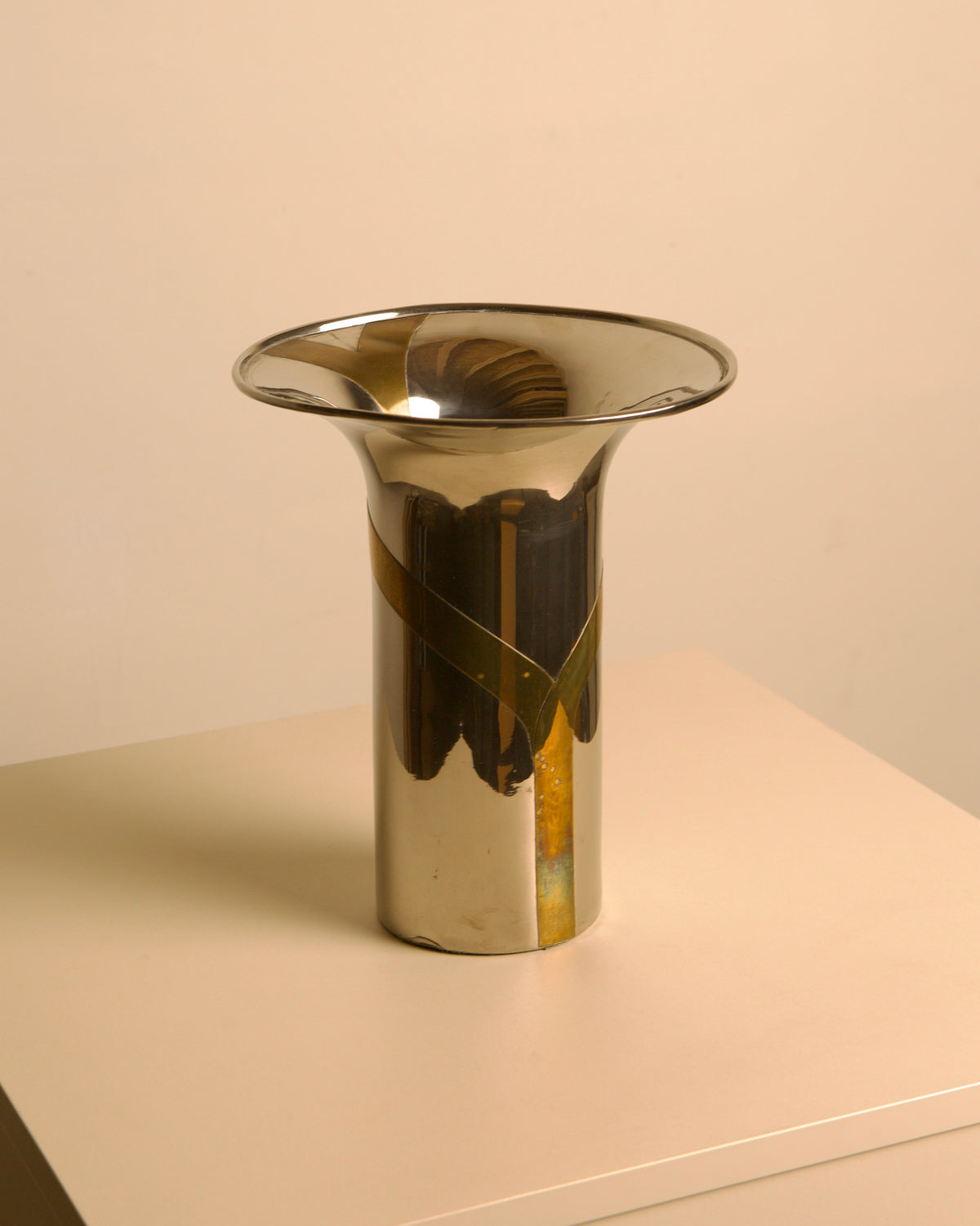 Italian Chrome and Brass Vase, 1960s — lifestyle setting