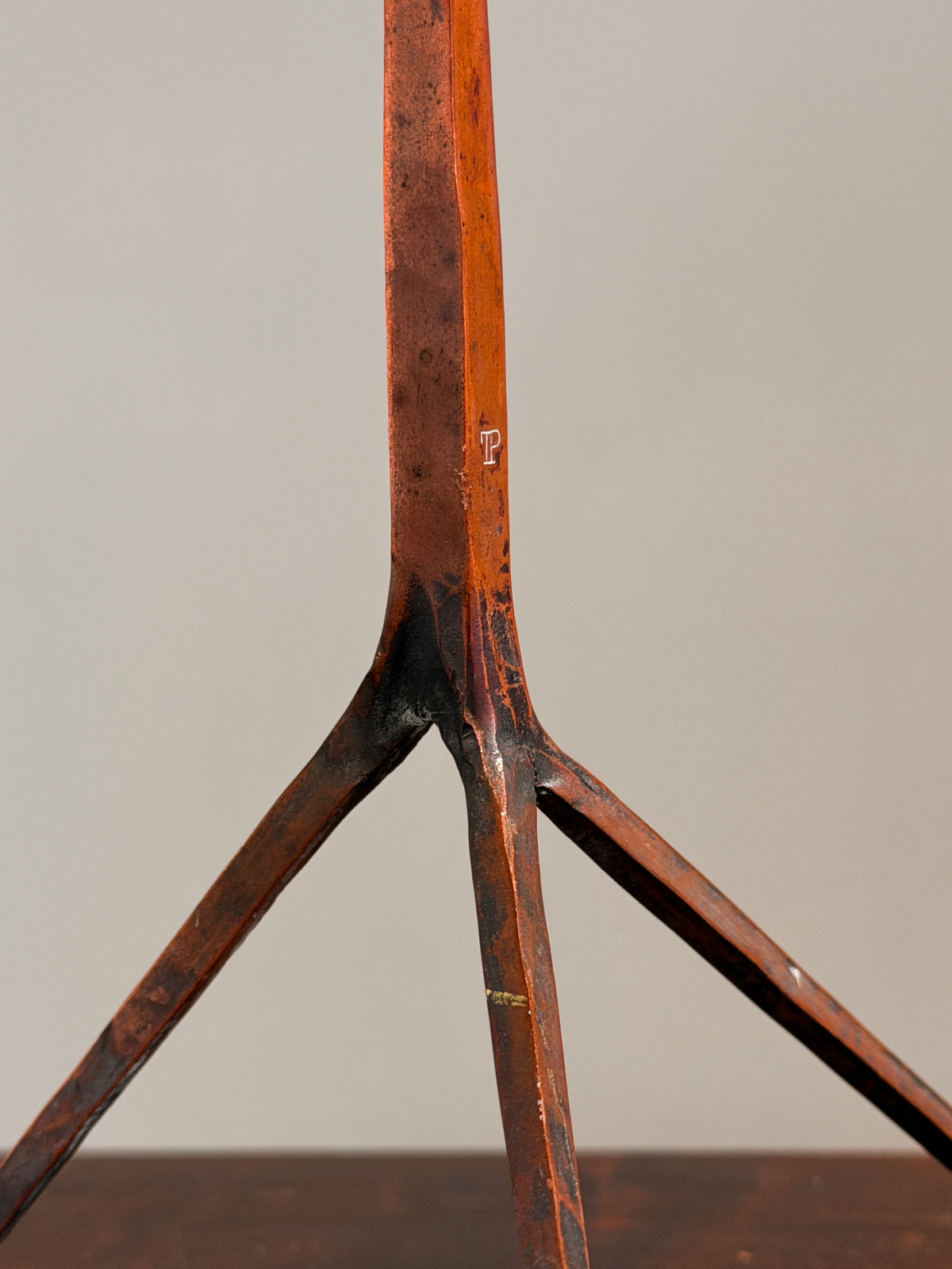 Sculptural brutalist candlestick in copper, in the style of the Marolles workshop, circa 1 — lifestyle setting