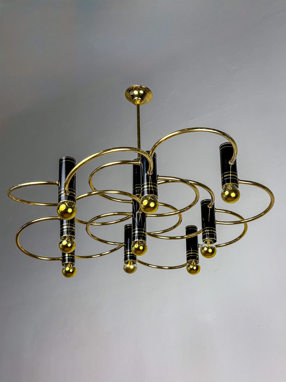 Gaetano Sciolari Geometric Chandelier, 9 Lights, Italy, 1970s by Malamar Studio | The Oblist