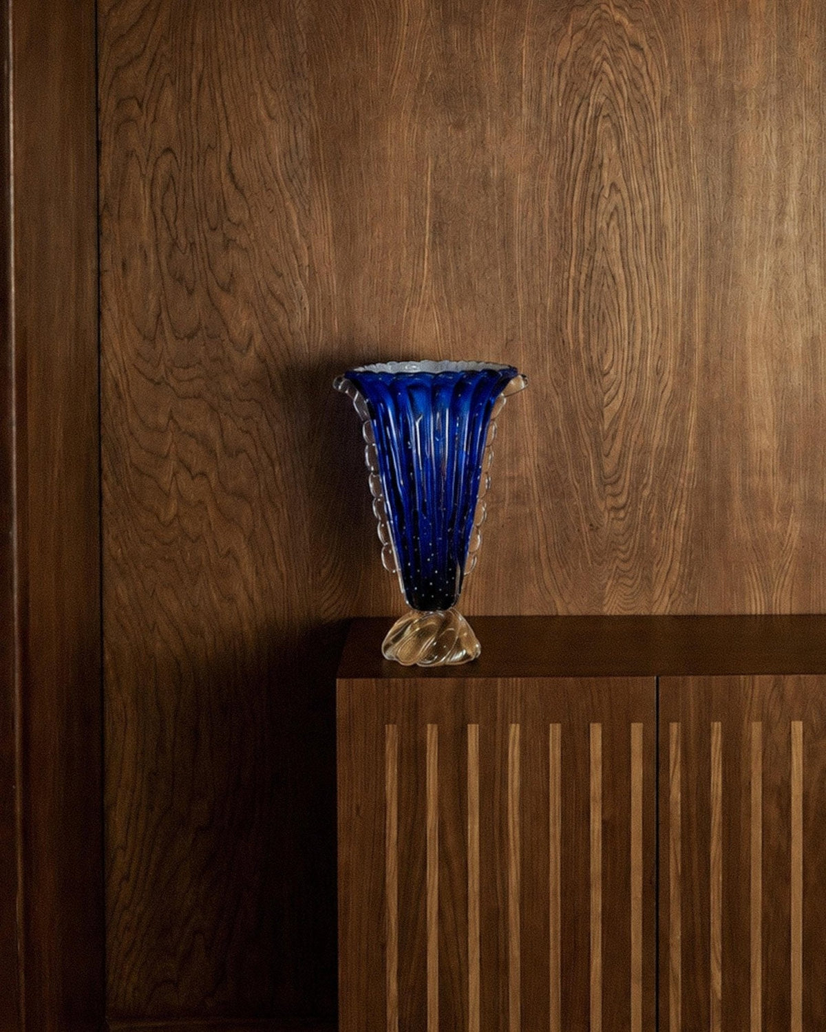 Vintage 19060s Murano Glass Vase by Barovier, Royal Blue with Gold, Bubble Glass, Twisted Texture, Italian Art Glass, Elegant Gift Idea — view 12