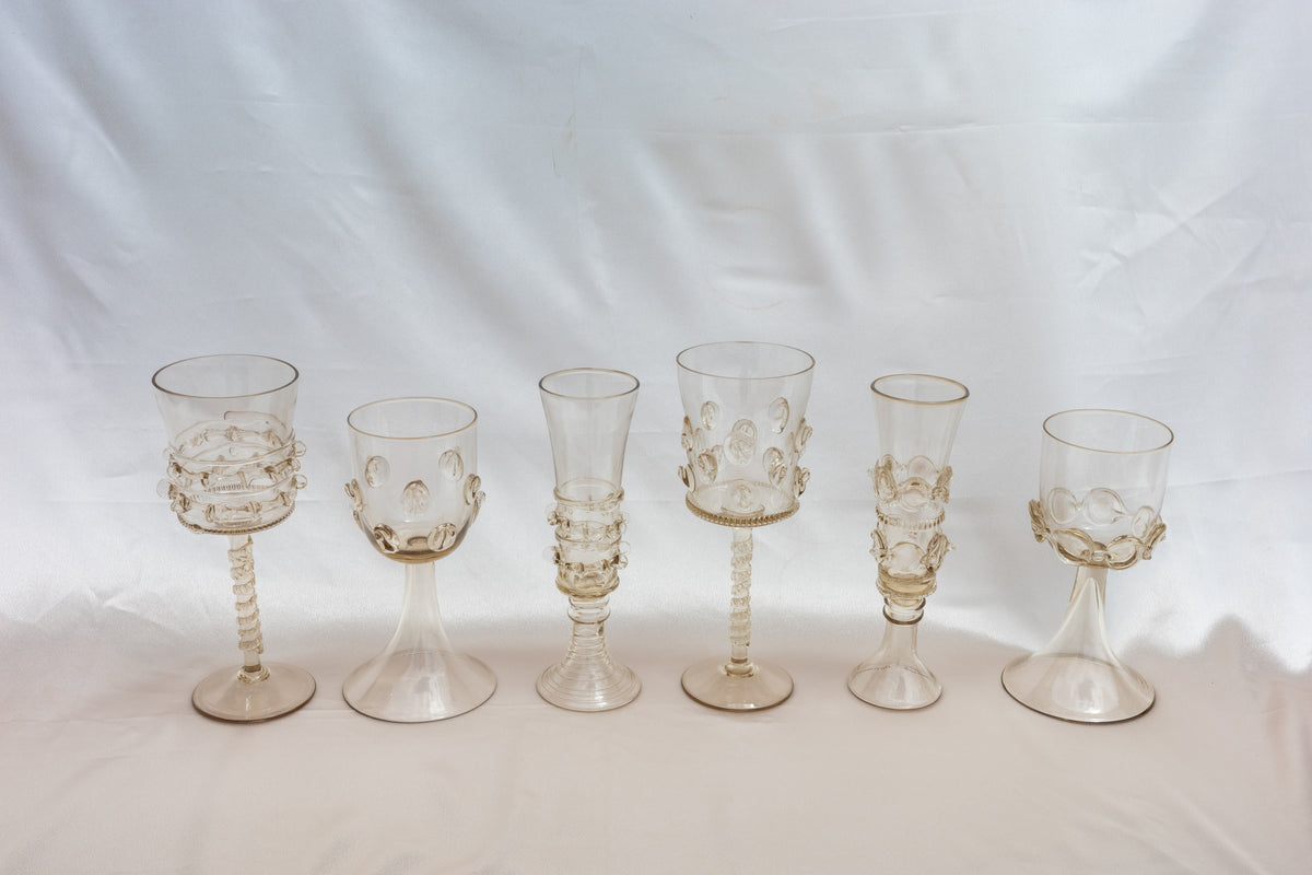 Set of six Mouthblown Wine Glasses — side angle showing clear glass design