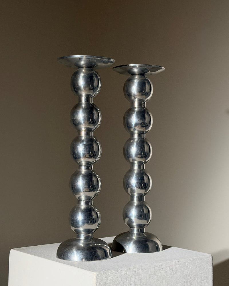 Pair of large aluminum candlesticks, France, circa 1970. by Figuresdesign | The Oblist