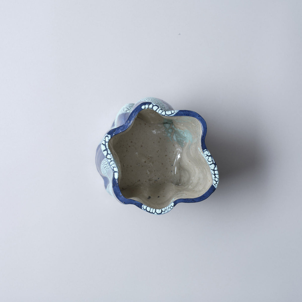 Swirly Vase Blue and Light Blue — top view of handcrafted ceramic design