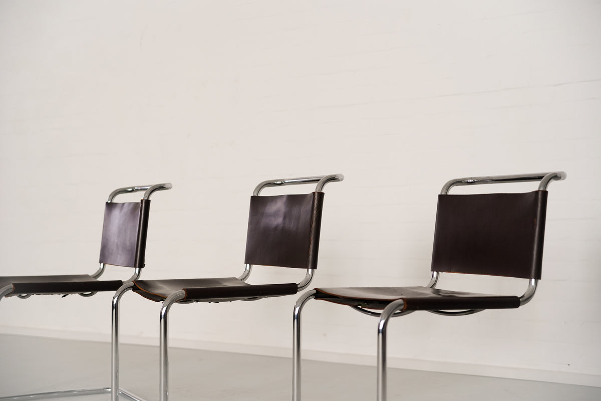 Three B33 cantilever chairs by Marcel Breuer in black leather