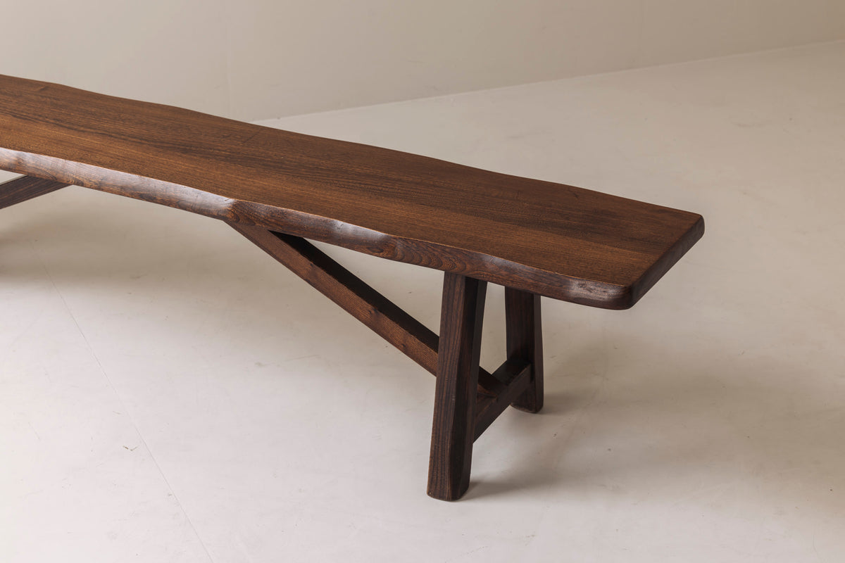 Sculptural Bench in Solid Elm by Aranjou, France, 1960s — side angle