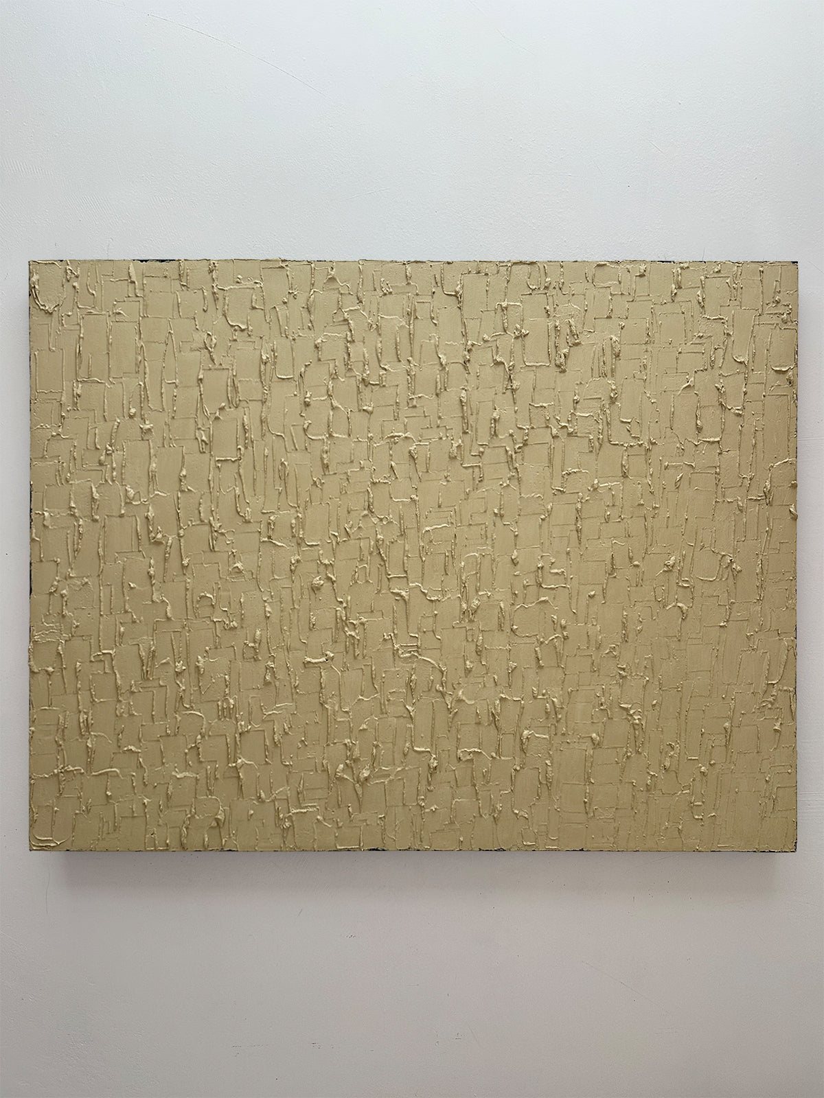Buff titanium textured painting with cracked surface by Roi Elmaliah