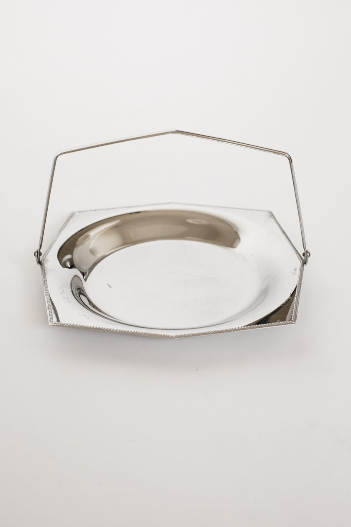 Vintage Old Hall Stainless Steel Basket with Beaded Edge — detail view
