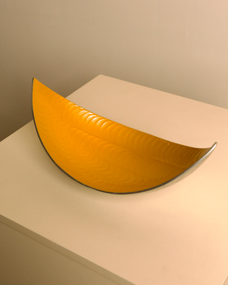 Italian yellow aluminium "Galassia" catch-all by Brandani, 1980s — close-up