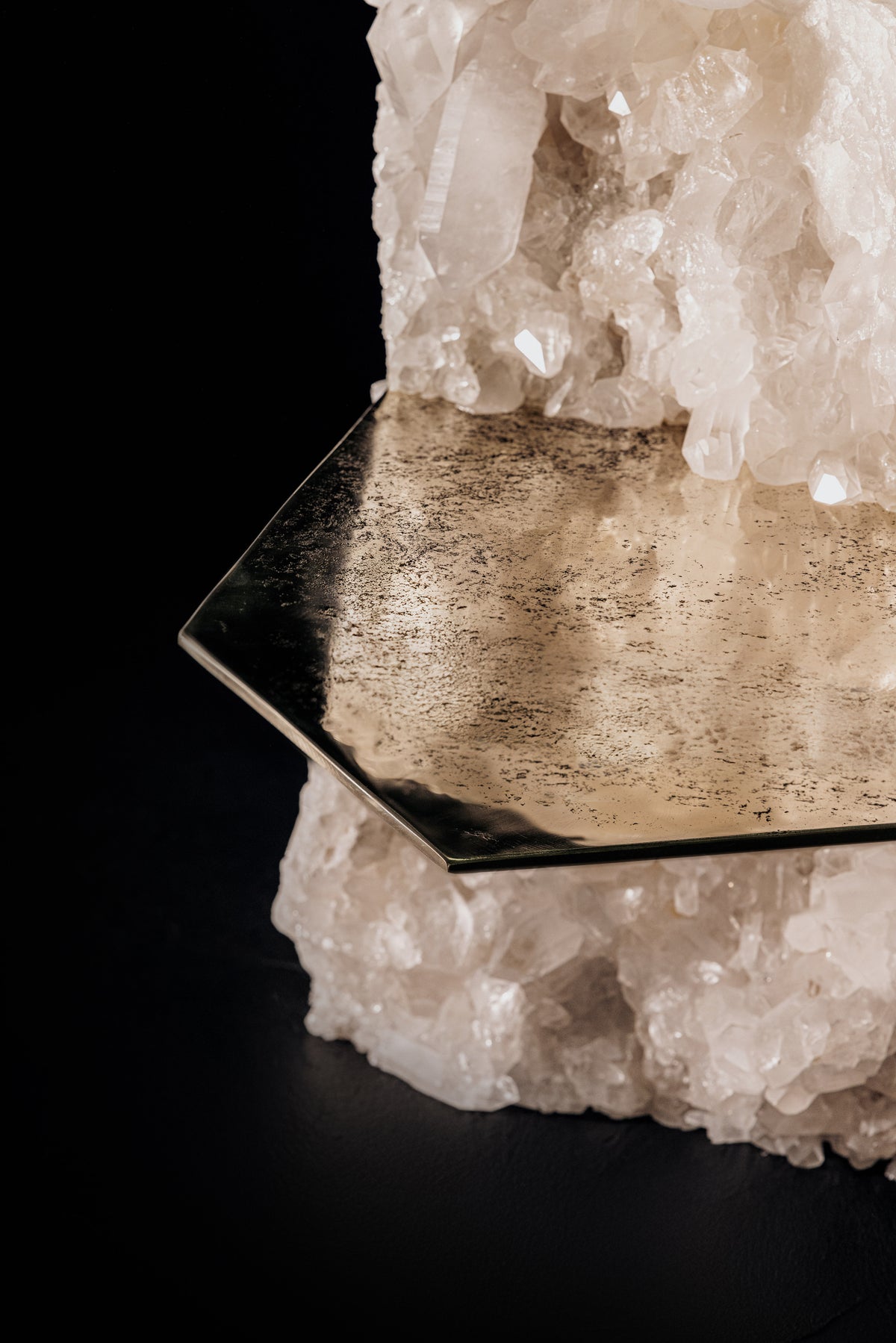 CRISTALLO Coffee Table - Brass and Quartz — side angle