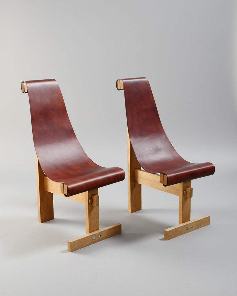 Set of Two Leather Sling Chairs in the Manner of Dominique Zimbacca, 1970s — detail view