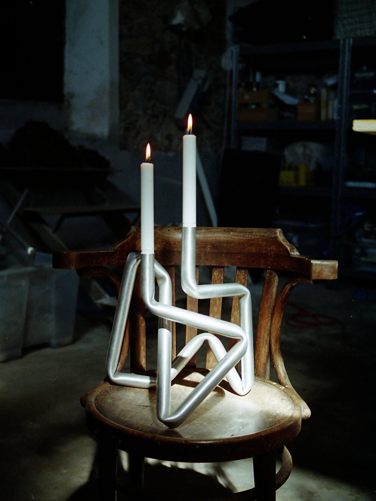 Bucati Candle Holder (brushed aluminium) — detail view