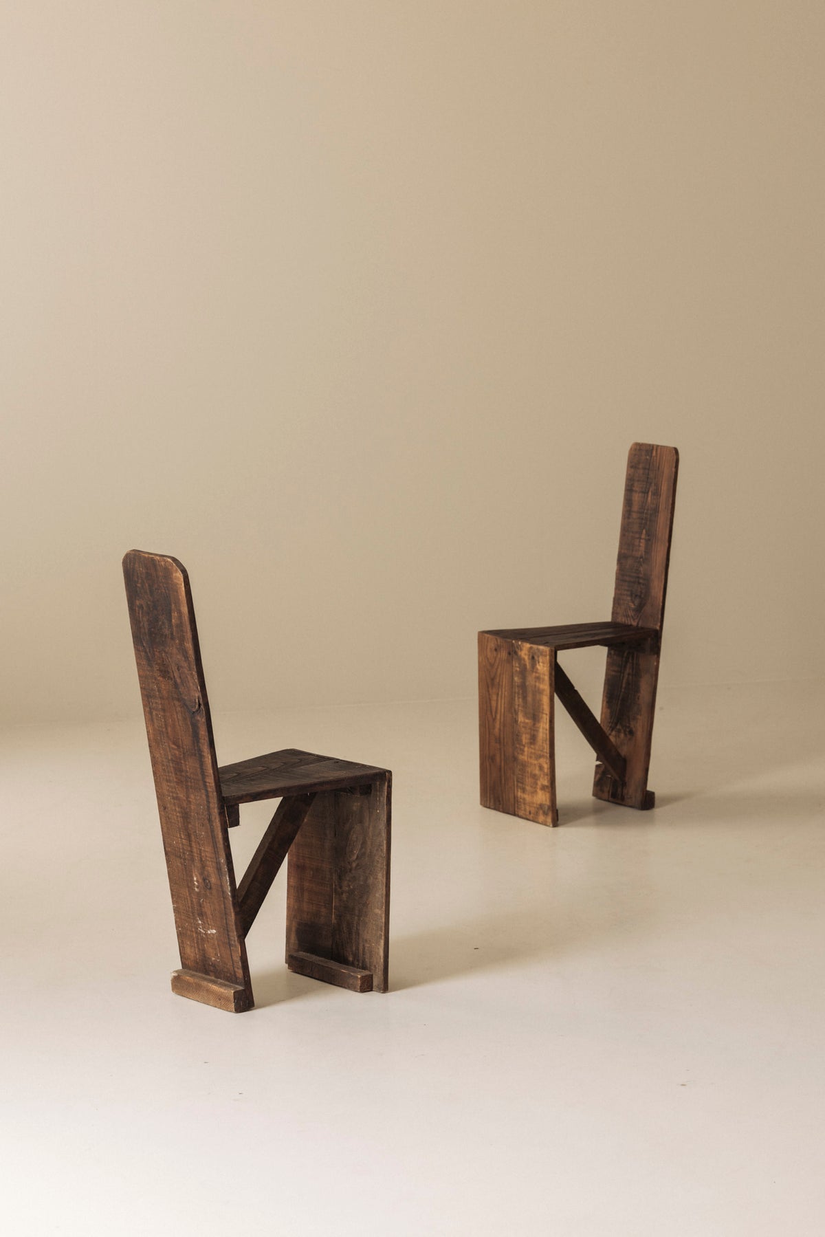 Set of 3 Primitive French Wooden Chairs, 1940s–1950s — view 10