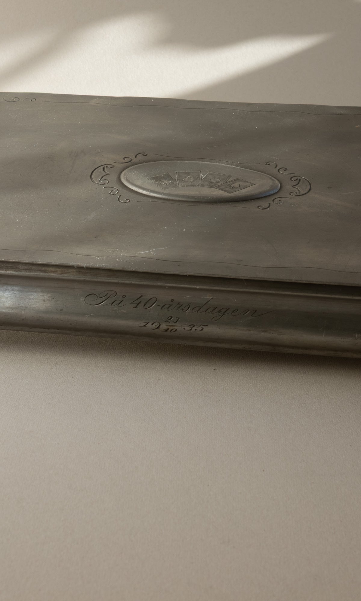 J.L. Hultman for Svenskt Tenn Swedish Grace Pewter Gaming Box with 1933 Öberg Cards — lifestyle setting