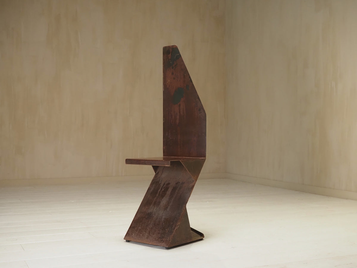 Sculptural postmodernism steel chair — alternate view