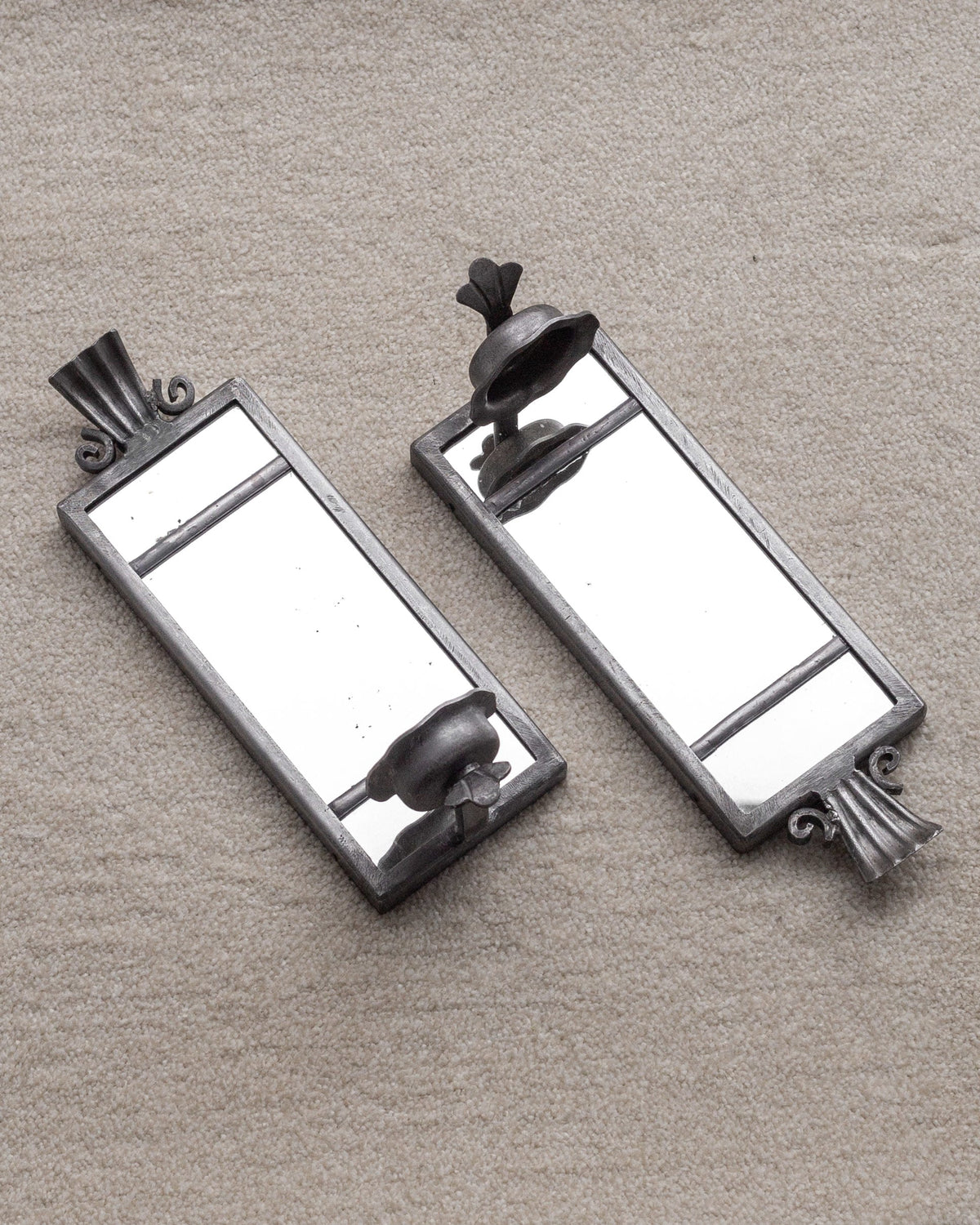 Pair of Art Deco Pewter Candle Sconces by Böhlmarks, Sweden, 1930s — close-up of textured pewter surface