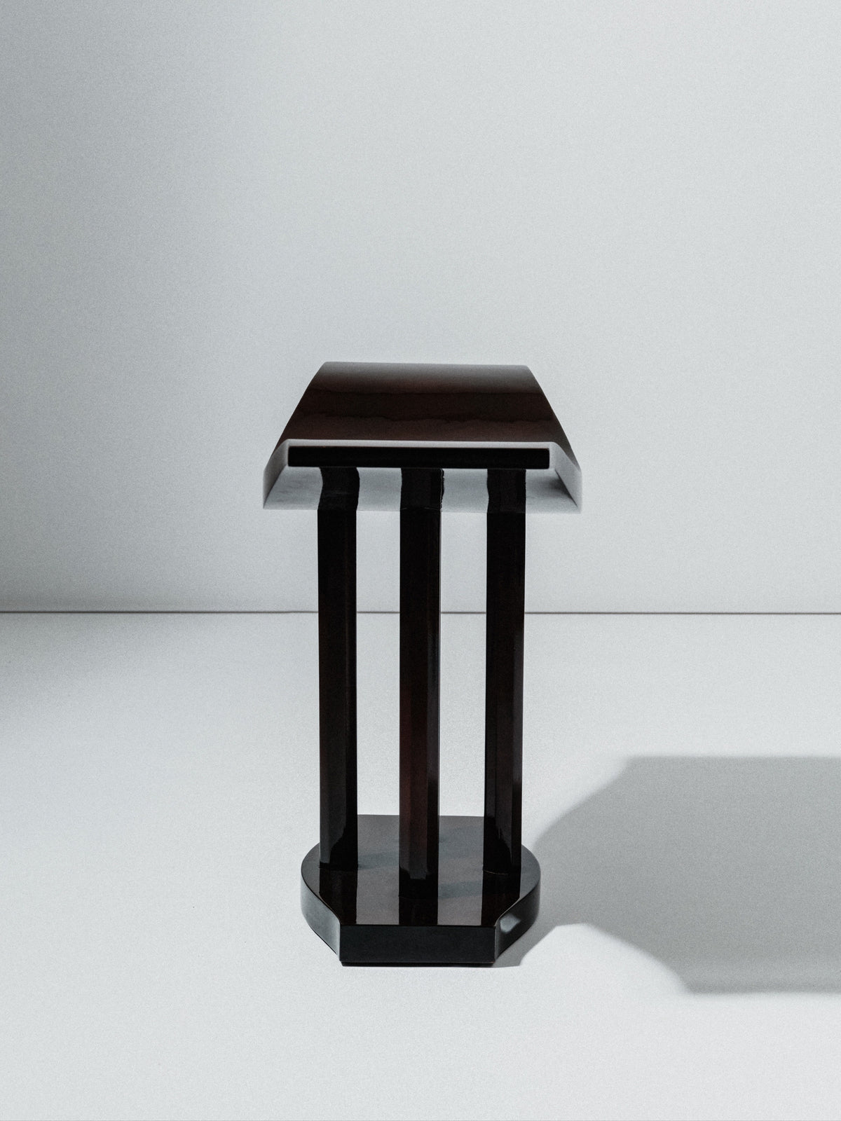 Curule Stool, Art Deco Style, Varnished Wood, Late 20th Century, France — lifestyle setting