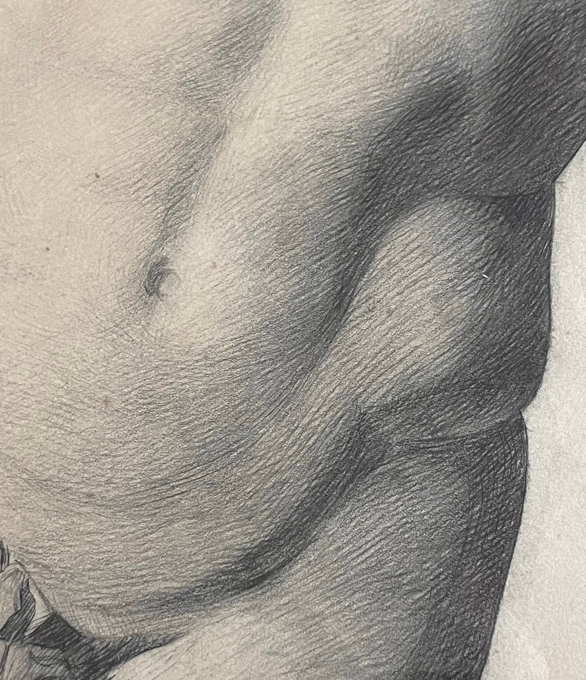 Classical Nude Study, Drawing in Pencil — close-up of pencil shading details