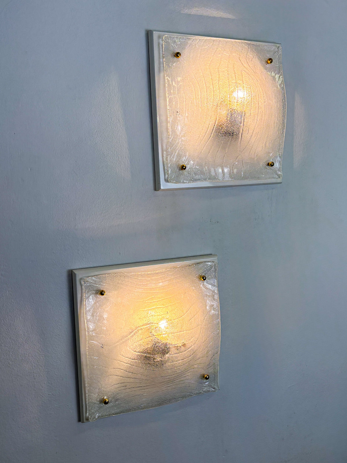Pair of Murano Frosted Textured Glass Wall Lights, Italy, 1960s — alternate view