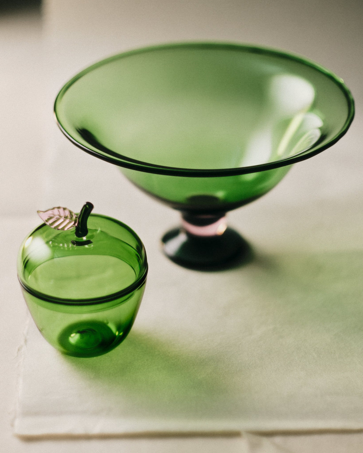 Fruit Bowl — back view highlighting green glass material