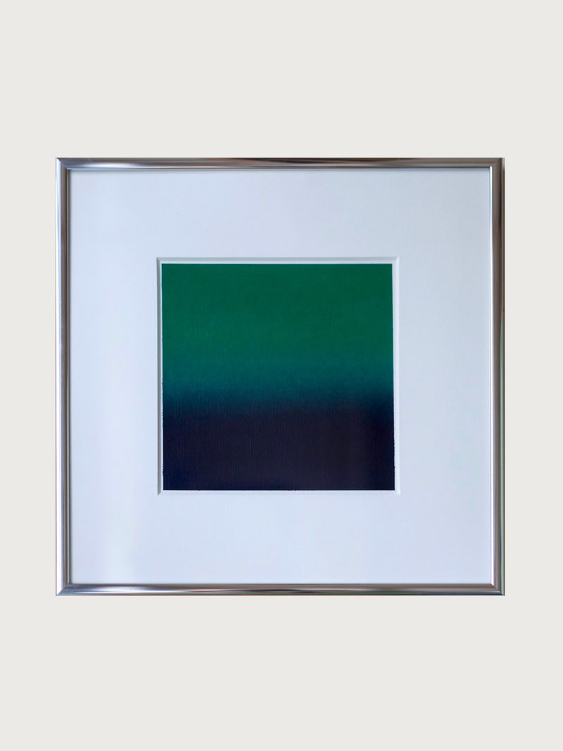 Abstract painting green to navy gradient by Rebecca von Matérn