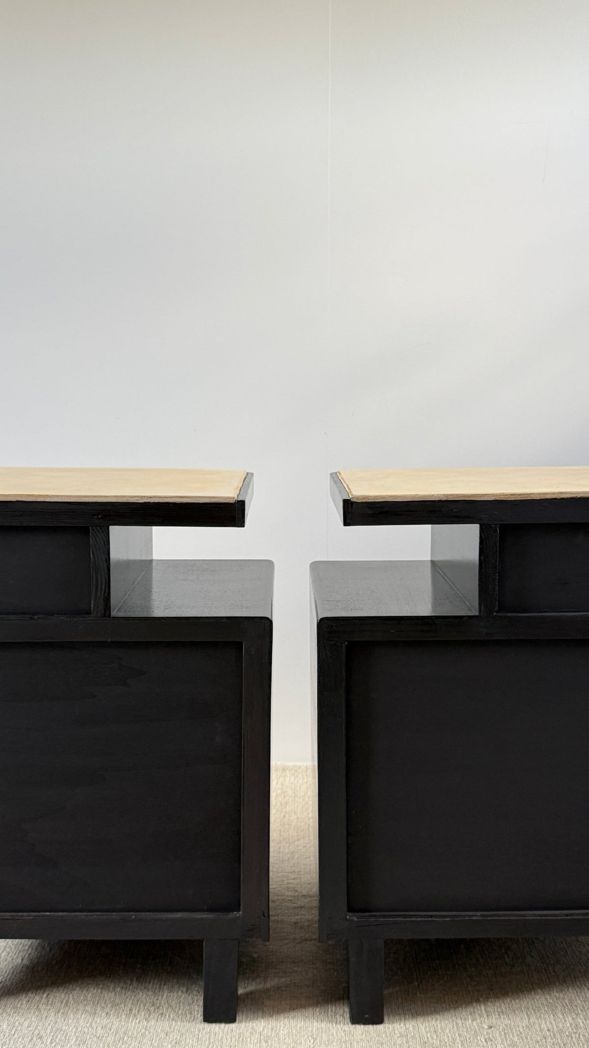 Italian Art Deco Parchment Bedside Tables, 1930s–40s — close-up