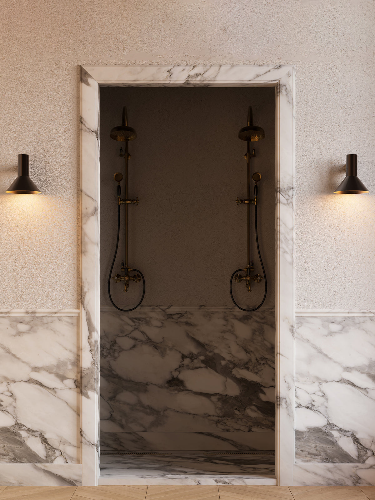 TORRES Wall — side view in modern marble bathroom setting