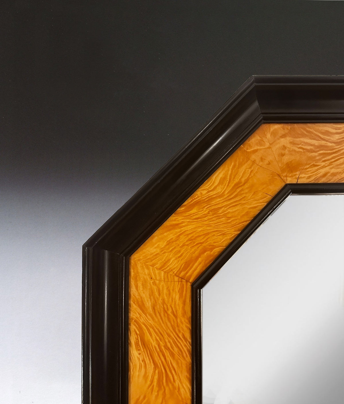Lacquered Wood Mirror by Jean Claude Mahey — close-up of octagonal frame detail