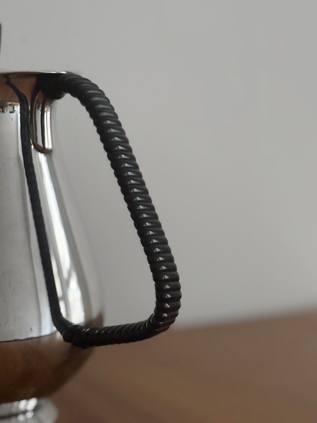 Danish Silver Plated Coffee Set, 2-Piece (c. late 1950s–early 1960s) — close-up of handle on polished silver pot