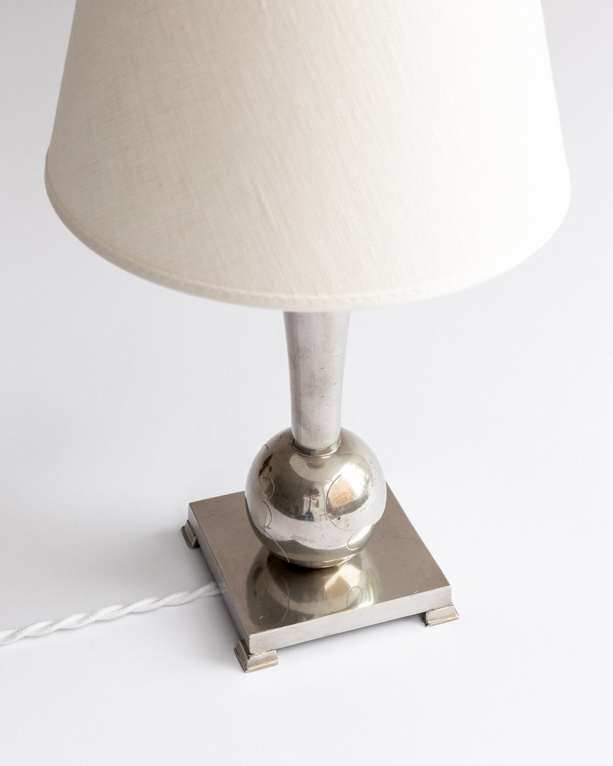 Swedish Art Deco Pewter Table Lamp by GAB, 1934 — side angle