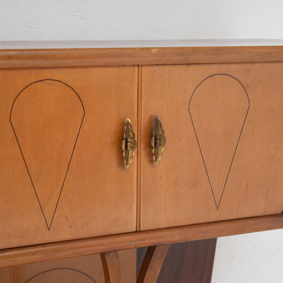 Art Deco Walnut Console with Inlay Details — detail view