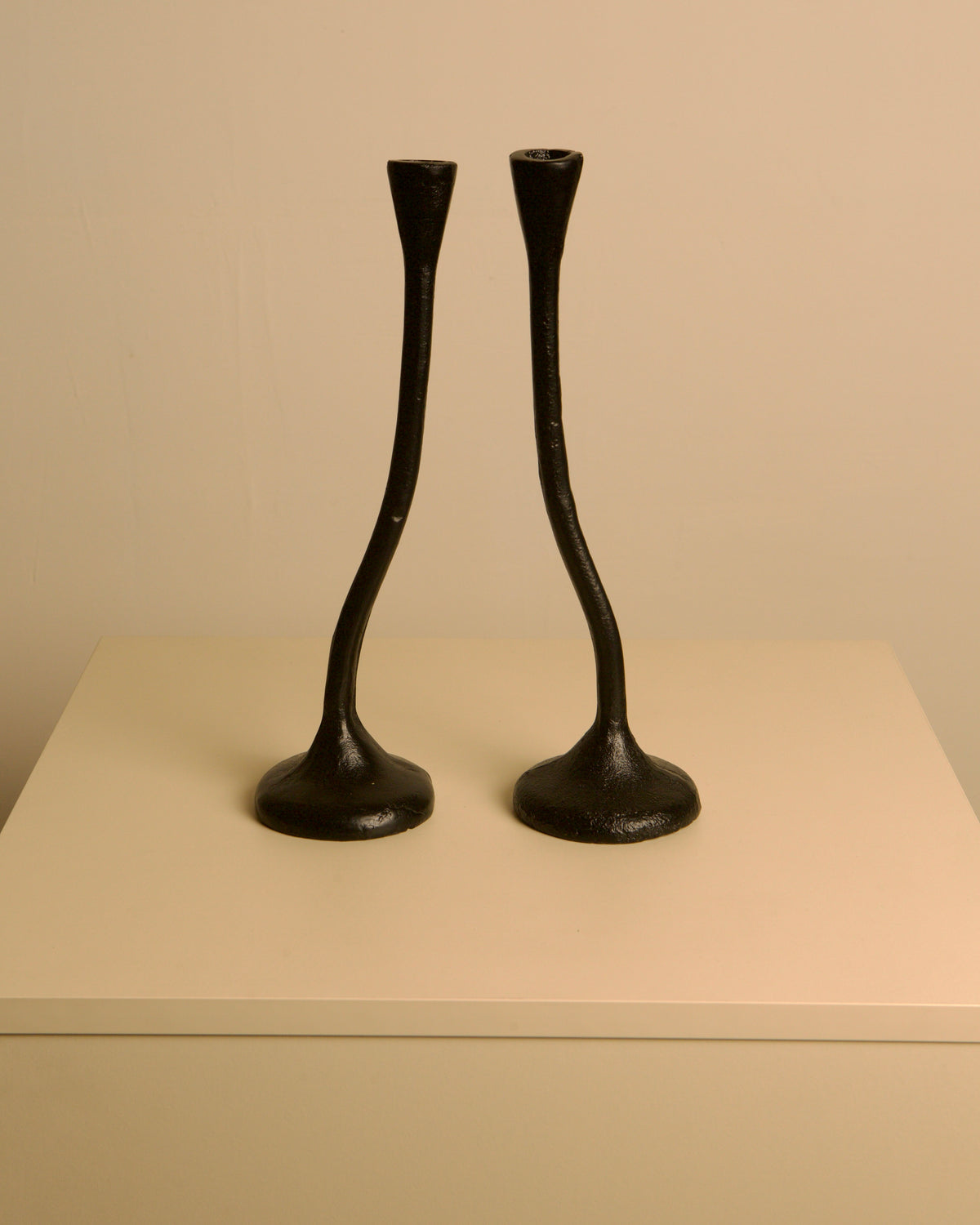 Pair of "Torsadé" Candleholders in Black Cast Aluminum by Treaptyque | The Oblist — vintage black aluminum design
