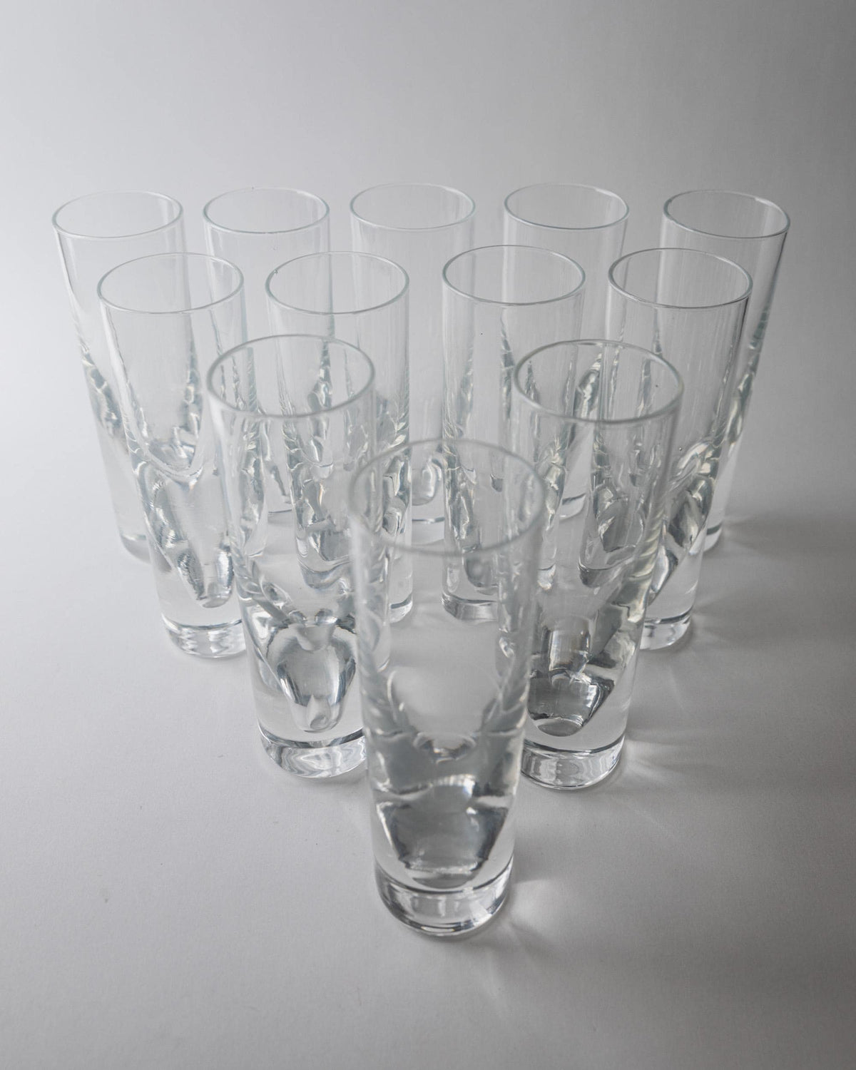 Vintage 1960s Drinking Glass Set of 12, Clear Murano Art Glass Design by Carlo Moretti Model Bullet, Italian Tableware, Elegant Gift Idea — side angle