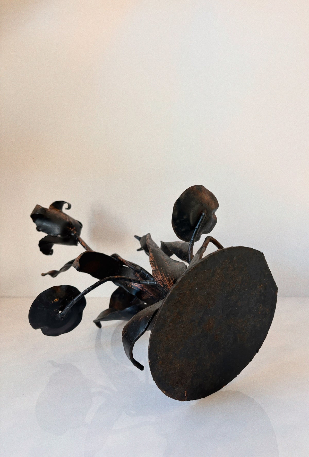 Folk Art Metal Tulip Candleholder, Poland — side angle