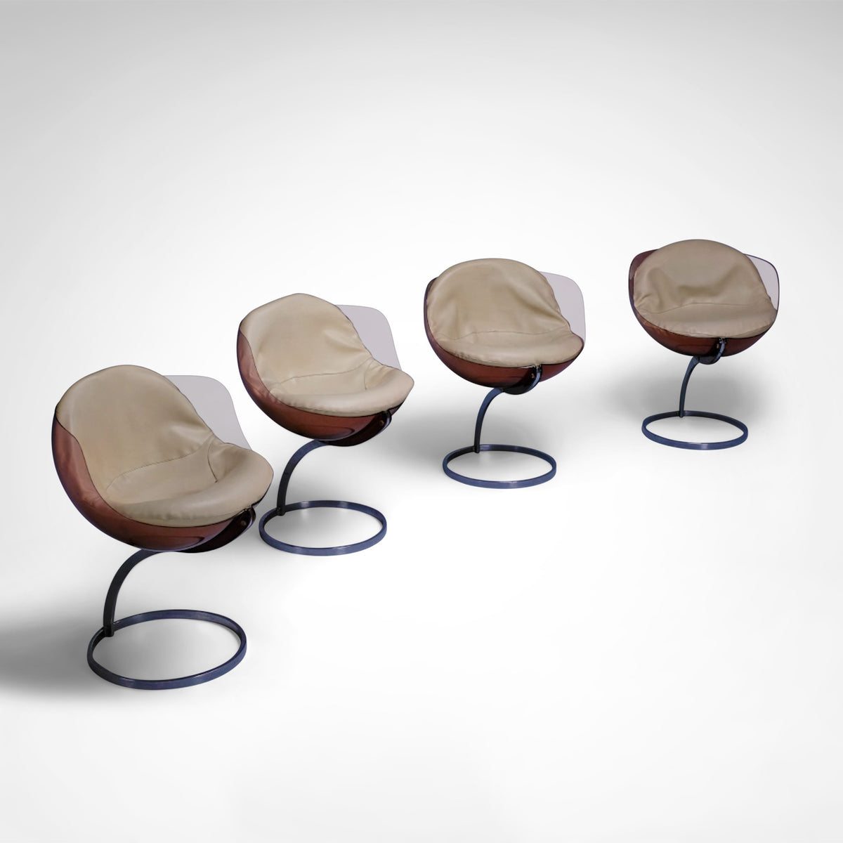 Sphere dining chairs by Boris Tabacoff for Mobilier Modulaire Moderne France 1970s — close-up of beige leather seat on metal