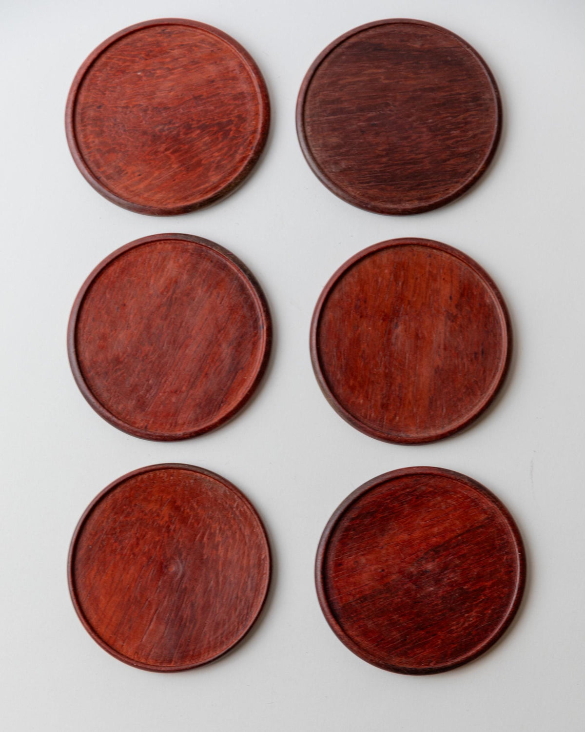 Vintage 1960s Italian Wooden Coaster Set, Dark Wood Drink Coasters, Classic Mid Century Tableware, Rustic Barware, Table Accent, Gift Idea — alternate view