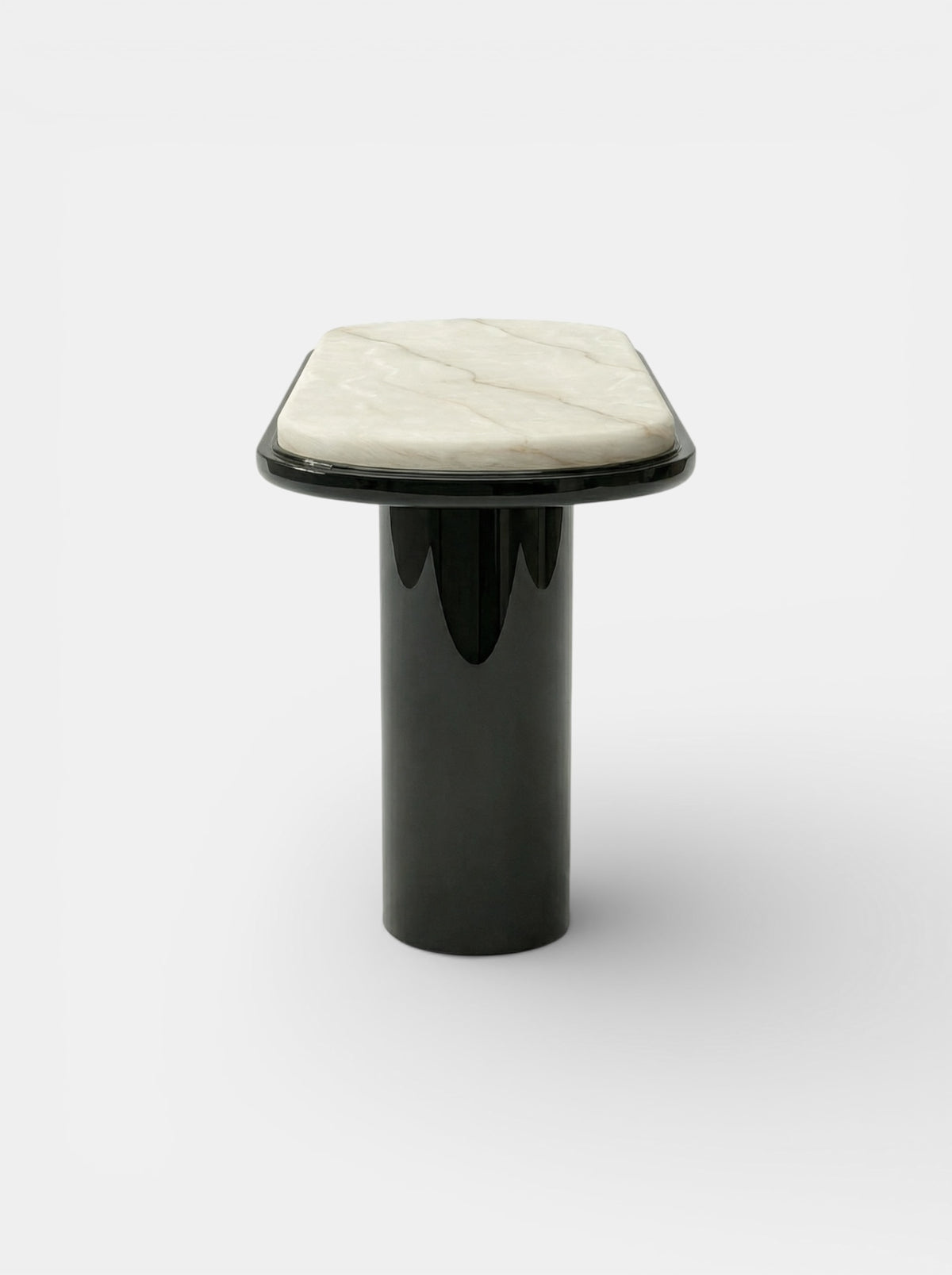 Ida Black Lacquered And Ivory Onyx Console — side angle showing smooth marble top
